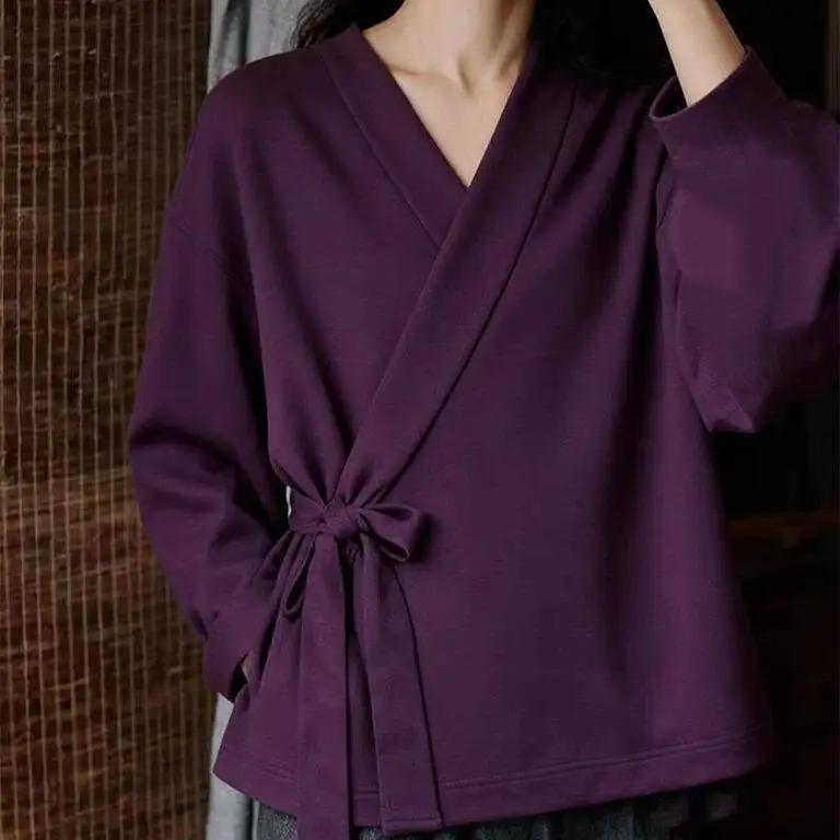 

Женский термокимоно-кардиган больших размеров с запахом, на пуговицах, зимний, теплый, с длинными рукавами, в китайском стиле дзен, с завязками, для многослойного ношения