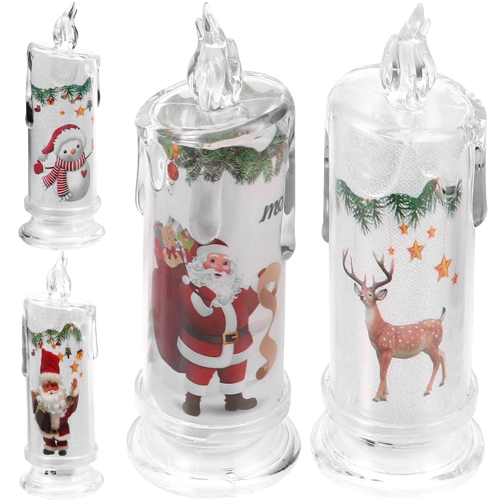 

4 Pcs LED Electronic C Christmas Decorations Flameless Taper C Tealight Party Home nament Santa Snowman Christmas Theme