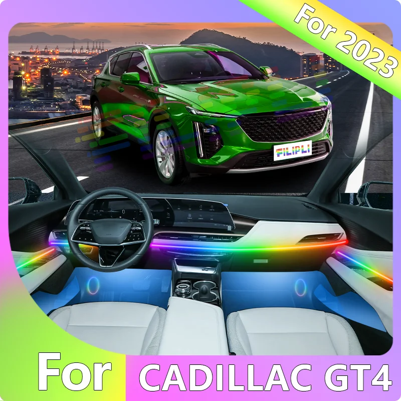 

FILIPLI For CADILLCA GT4 For 2023 APP Controlled Car Ambient Light 64 Color LED Music Sync Car Interior Lights Easy To Install