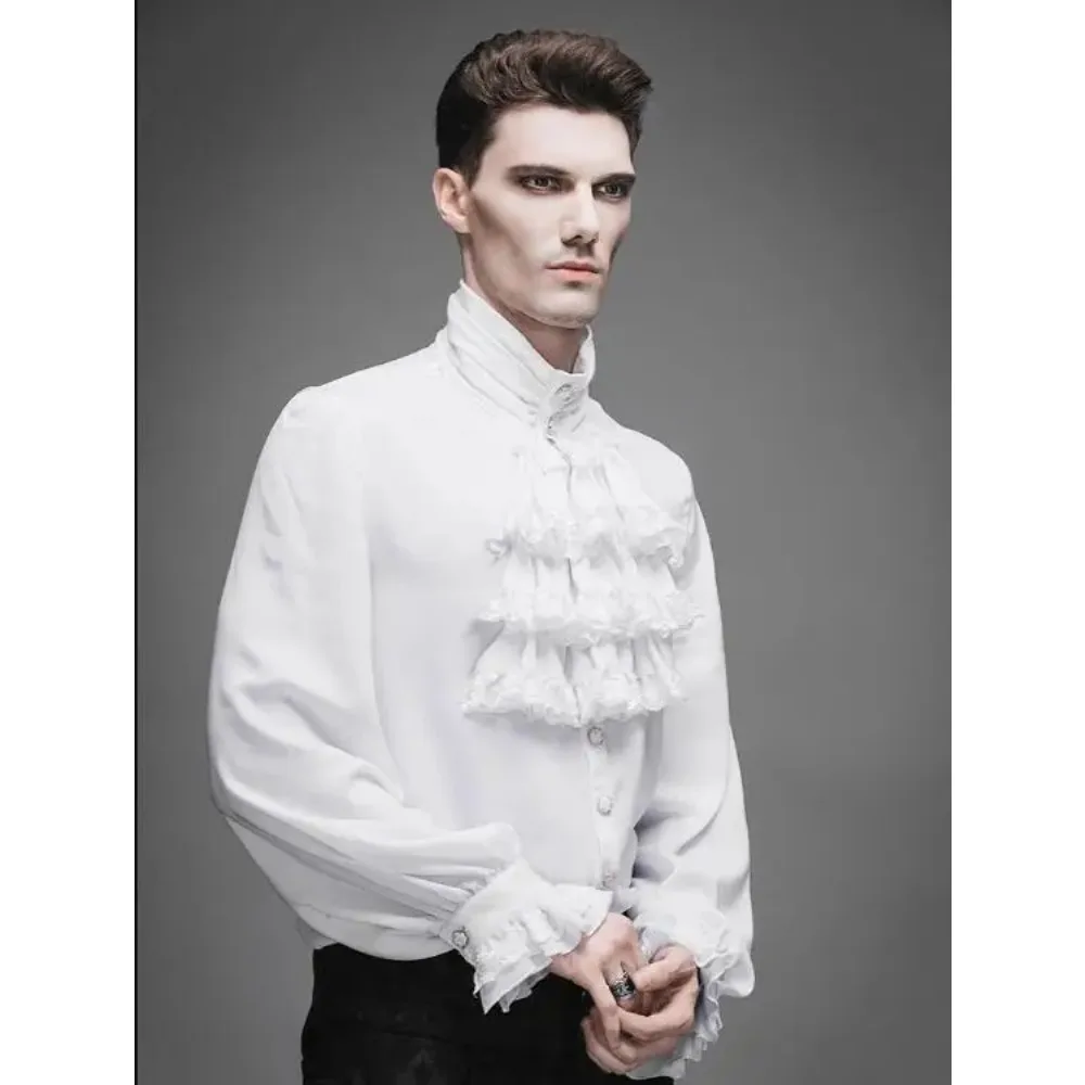 2024 Medieval European Shirt Renaissance Blouse Gothic Jabot Tops Men Vintage Srping White