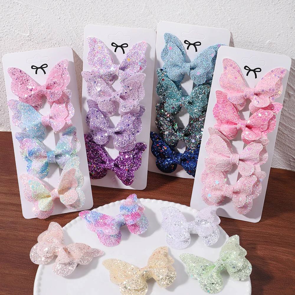 4 sztuk dziewczyny śliczne cekiny podwójny motyl spinka do włosów kokardka spinki do włosów DIY nakrycia głowy kokarda Decor Hairgrip dziecięce akcesoria do włosów