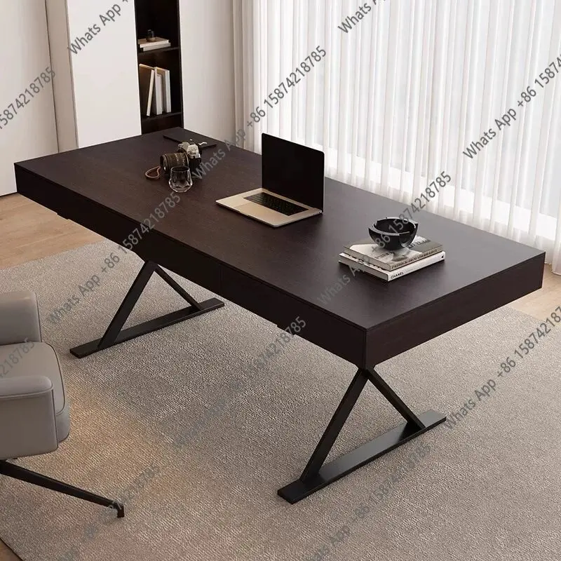Zx Italian Minimalist Solid Wood Desk With Socket Simple Light Luxury Living Room Home Study Workbench Desk Computer Desk