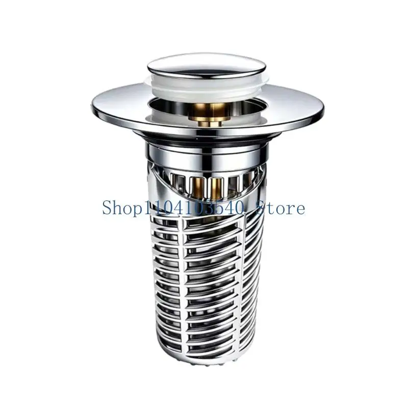 02DC Hair Catching Sink Drain Insert with Press Top Control for Bathroom Sink Replacement and Basket Cleaning Access