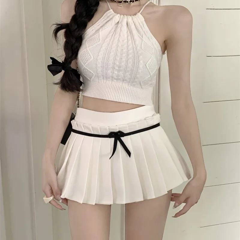 Mini Pleated Skirts Women Black Sexy Hot Girls European Fashion Sweet Temper Summer High Waist Designer Мини Юбки Minimalist New