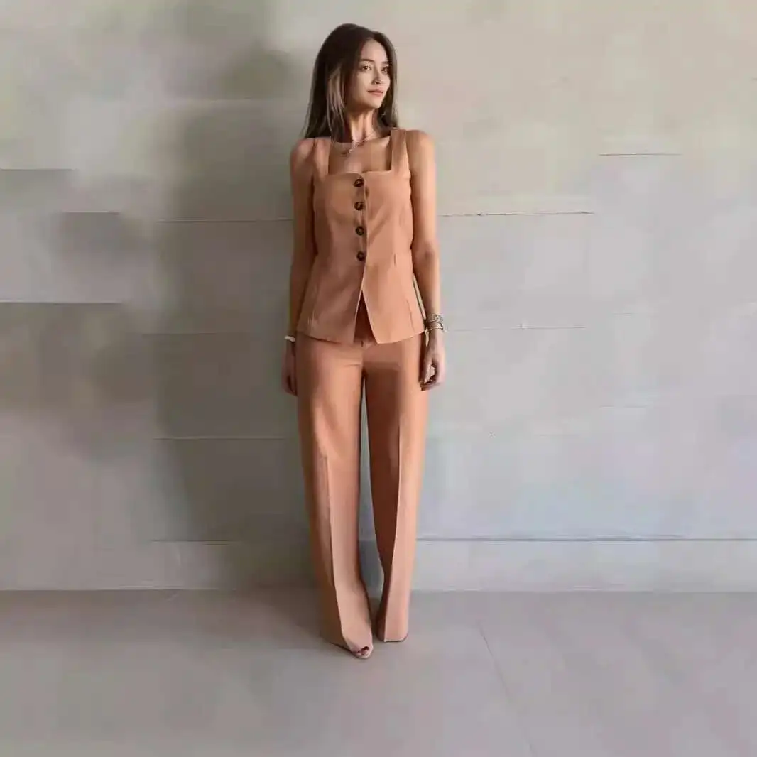 

2025 Women's Summer New Fashion Casual Sleeveless Solid Color Vest Two-piece Set 2025 Summer Dress Robe Vestido Women Party
