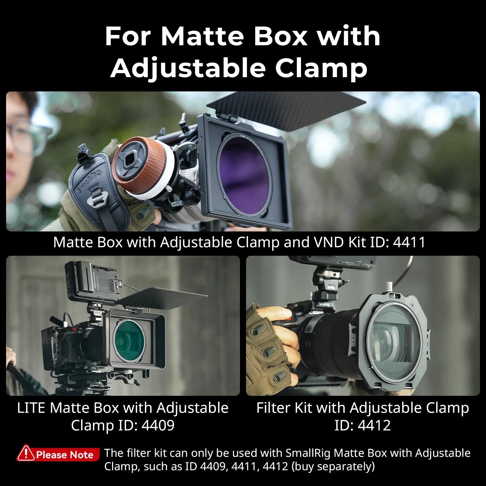 Picture 7: SmallRig Black Diffusion Magnetic Filter Kit ,w 1/8 & 1/4 & 1/2 & 1 Filter for Matte Box w Adjustable Clamp 4409/4411/4412 -4650