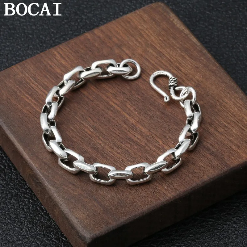 

BOCAI NEW S925 Silver Fashion Bracelet And Retro Thai Silver Jewelry Birthday Gift Bracelet For Man