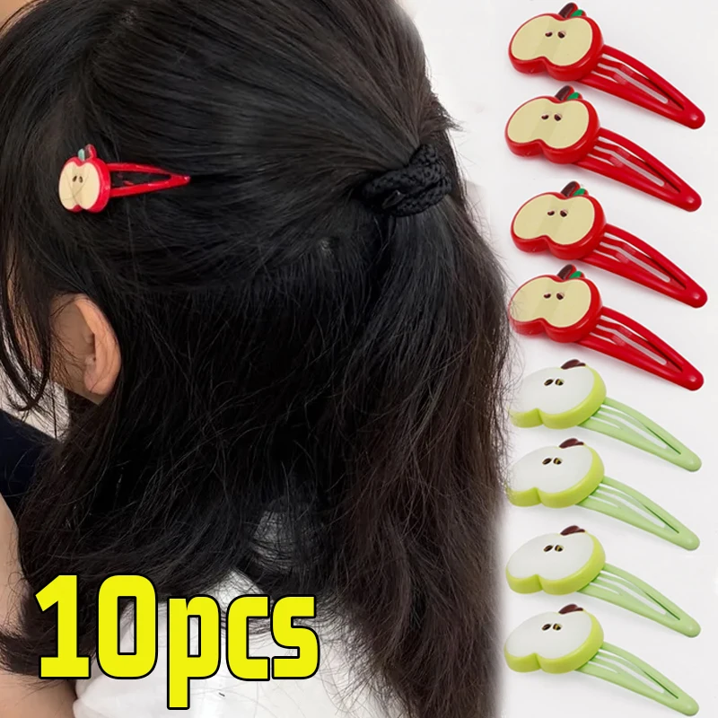 

Cute Apple-shape Bangs Side Clip 2/10Pcs Ins Plastic Green Apple Pattern Hairpins Headwear Sweet BB Barrette Women Side Clips