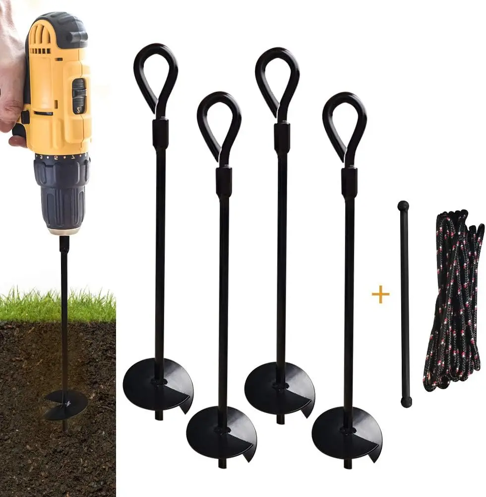 

15 Inch Heavy Duty Metal Ground Anchor Stakes, 4 Pack for Tents, Canopies, Trampolines, Sheds