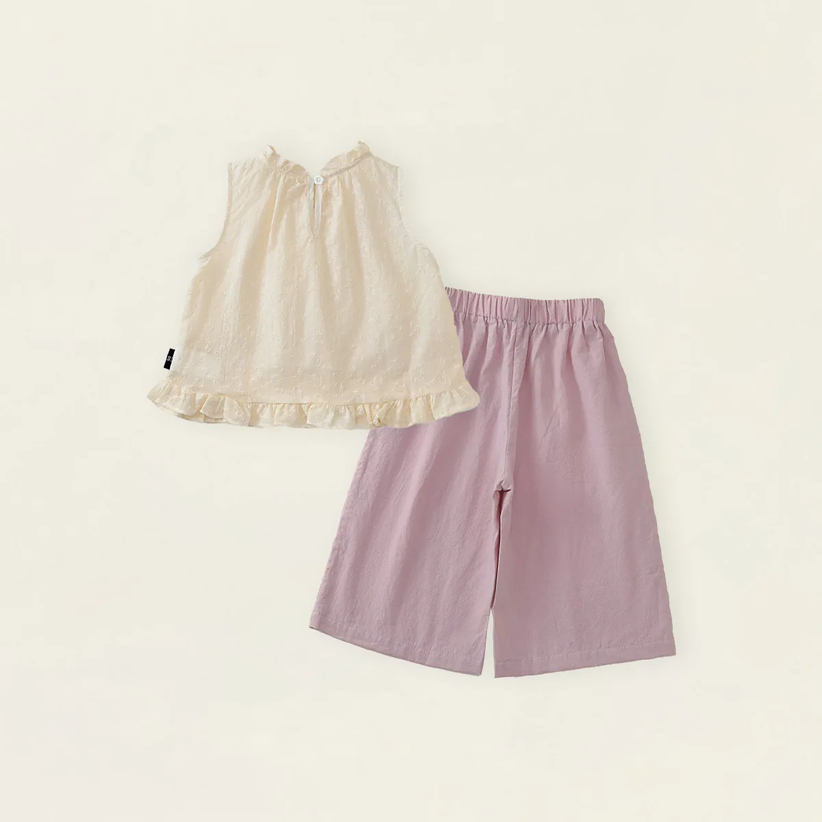 2026 Summer New Sweet Girl's Ear Edge Jacquard Doll Shirt Set Sleeveless Tank Top Fragrant Purple Wide Leg Pants Kids Outfits