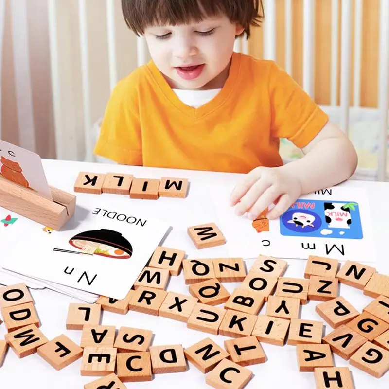 Children's Wooden Montessori Letters Block Cognitive Pairing Puzzle Learning Word Matching Puzzle Education Toys Battle Game