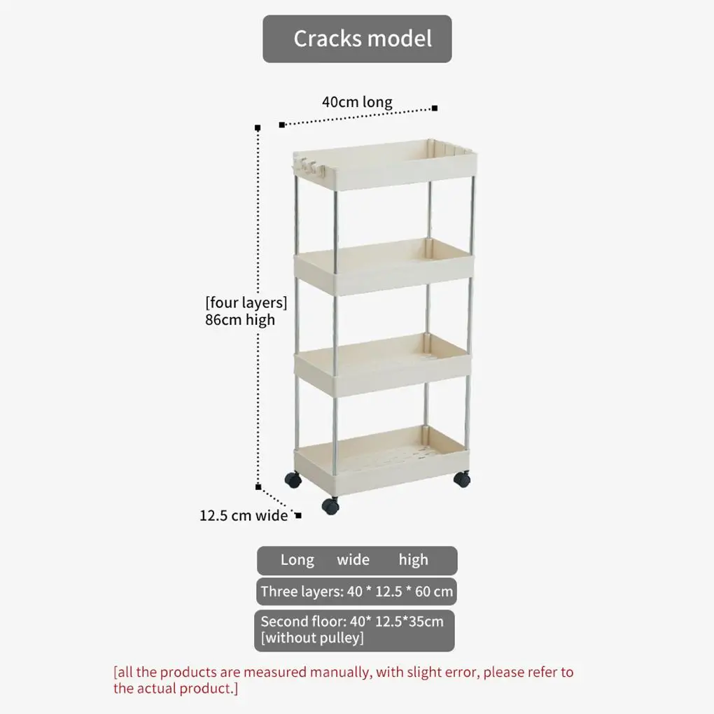 2/3/4 Layer Gap Storage Rack Kitchen Slim Slide Tower Movable Assemble Plastic Bathroom Shelf Wheels Space Saving Organizer