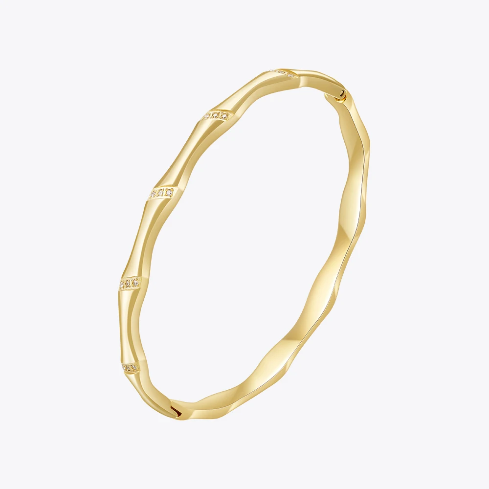 

ENFASHION Pulseras Bamboo Knot Bangle With Zircon For Women's Stainless Steel 18K Gold Color Cuff Bracelet Jewelry Party B232389