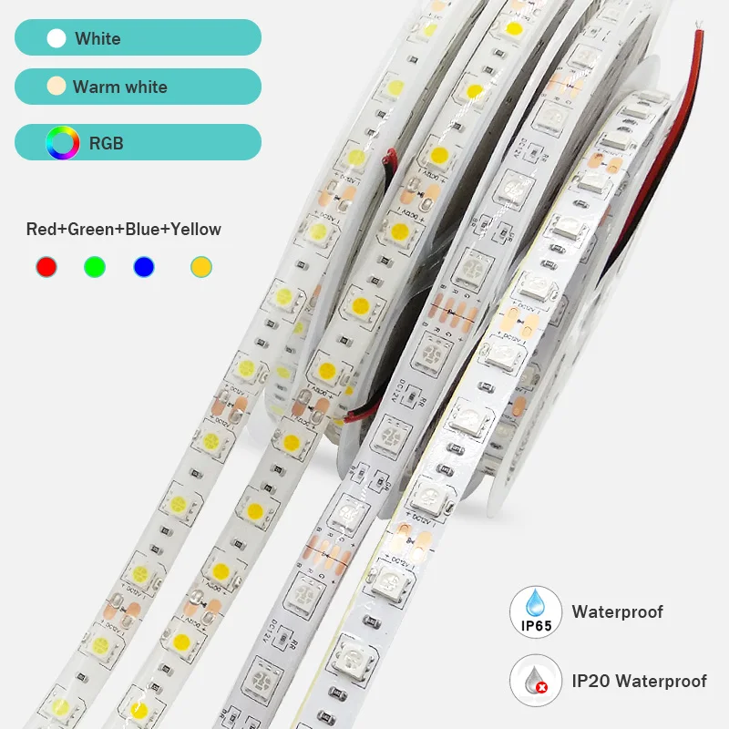 Led 스트립 방수 3528/5050 DC12V 60LED/m 5m/롤 유연한 LED 조명 RGB 흰색/따뜻한 흰색/빨간색/탐욕/파란색/노란색