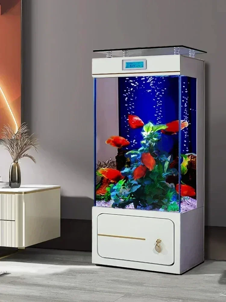 Household Super White Floor Fish Tank Light Luxury Back Filter Wall-Free Aquarium Vertical