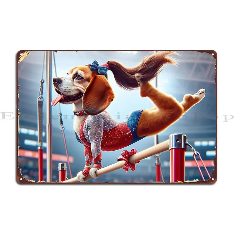 Beagle Celebrity Gymnast Competing Metal Plaque Poster Funny Cinema Vintage Personalized Designer Tin Sign Poster