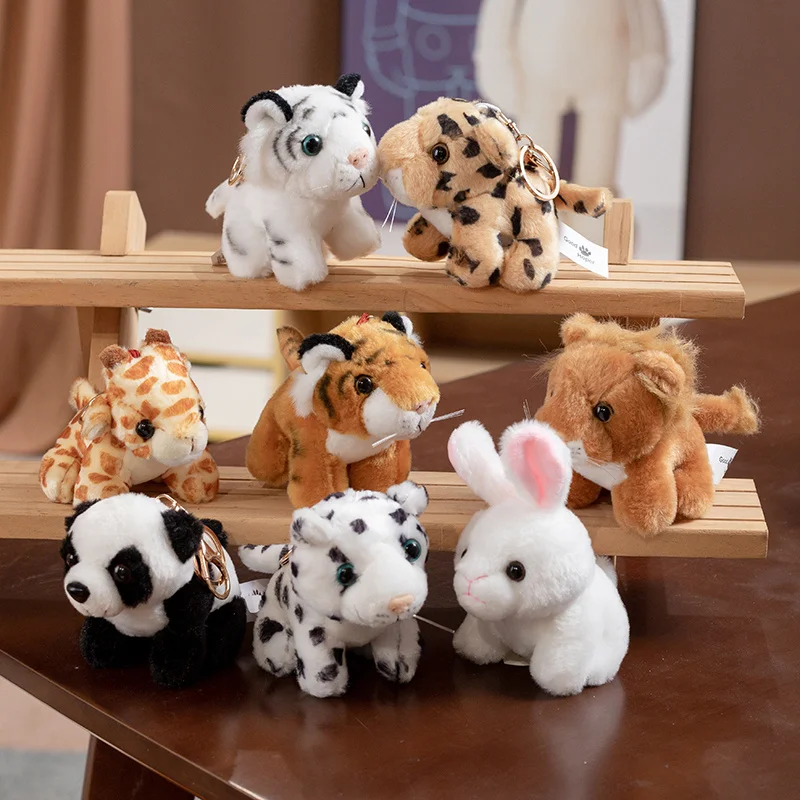 10 سنتيمتر الكرتون النمر ليوبارد الغزلان أفخم سلاسل المفاتيح Kawaii الباندا دمية محشوة قلادة حقيبة ظهره سيارة ديكور المنزل أفخم Keyrings