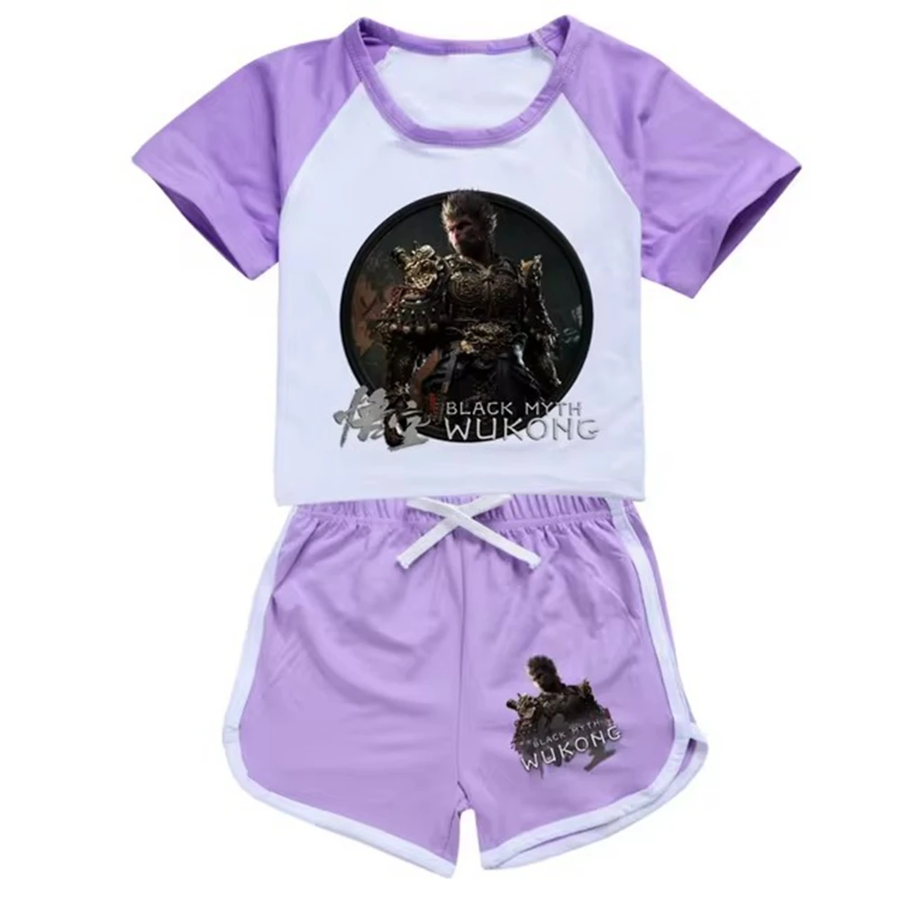 Black Myth Wukong Game TShirt Summer Kids Pajama Sets Baby Girls Short Sleeve T-shirts Shorts 2pcs Set Teenager Boys Nightwear