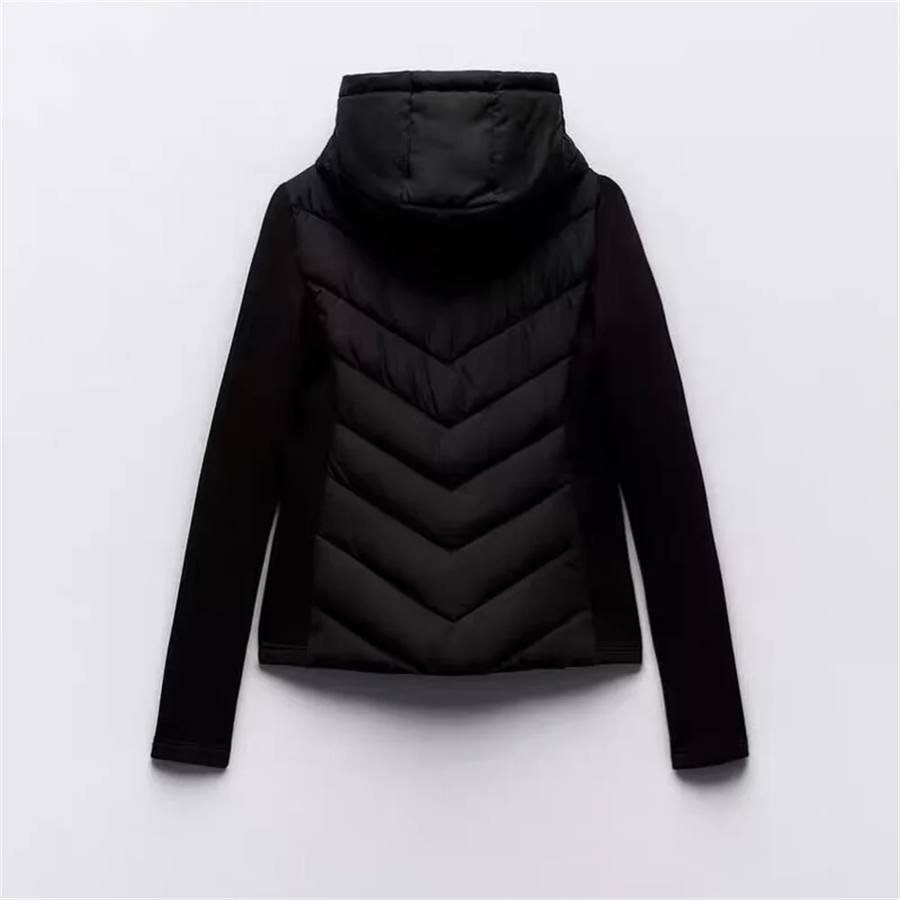 TRAF Autumn new women\'s fashionable casual versatile long sleeved stand collar hooded patchwork cotton jacket