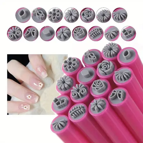Floral Butterfly Pattern Nail Art Stamp Pen Set Flower Painting Drawing DIY Nail Brush Stamp Pen Stamping Plate