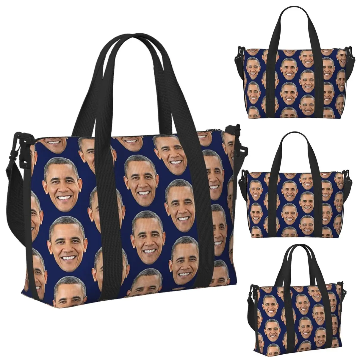 

Custom Barack Obama Beach Travel Bag Large Capacity Tote Bags for Gym Sport Women Shopping Duffle Shoulder Bag