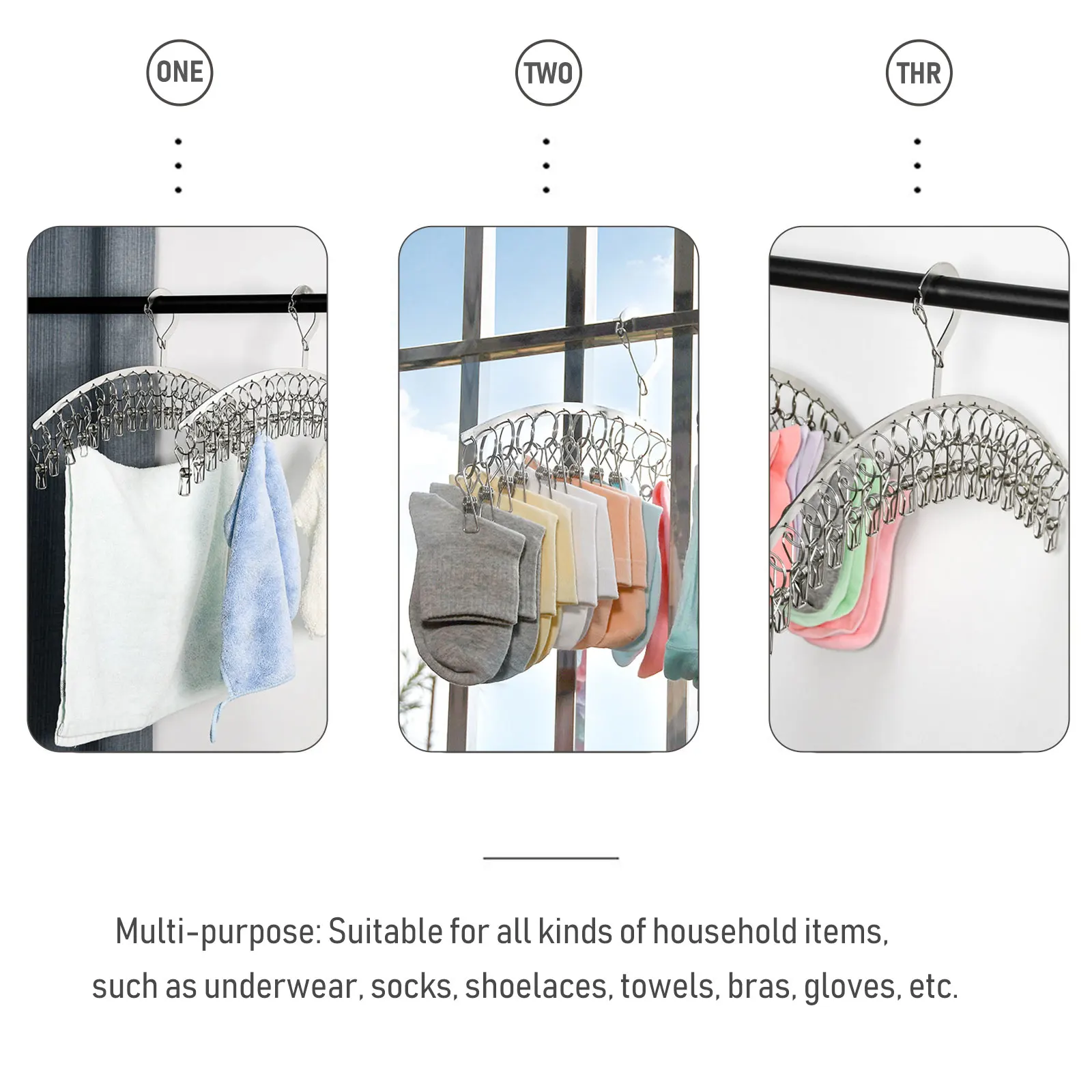 

2Pcs StainlessSteel DryingRack BalconyAirHanger PantsLaundry Shoelace Sock ganizer Glove Hangers Clips Towel Underwear Rack