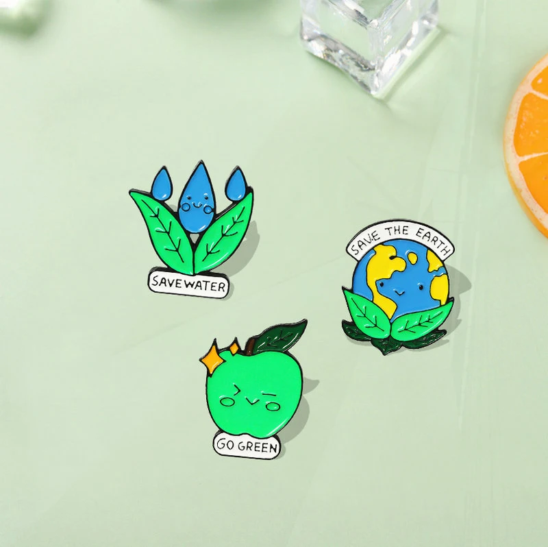 Pines Bag Clothes Lapel Pins Go Green Badge Jewelry Gift for Kids Friends Save the Earth Enamel Brooch Protect Environment