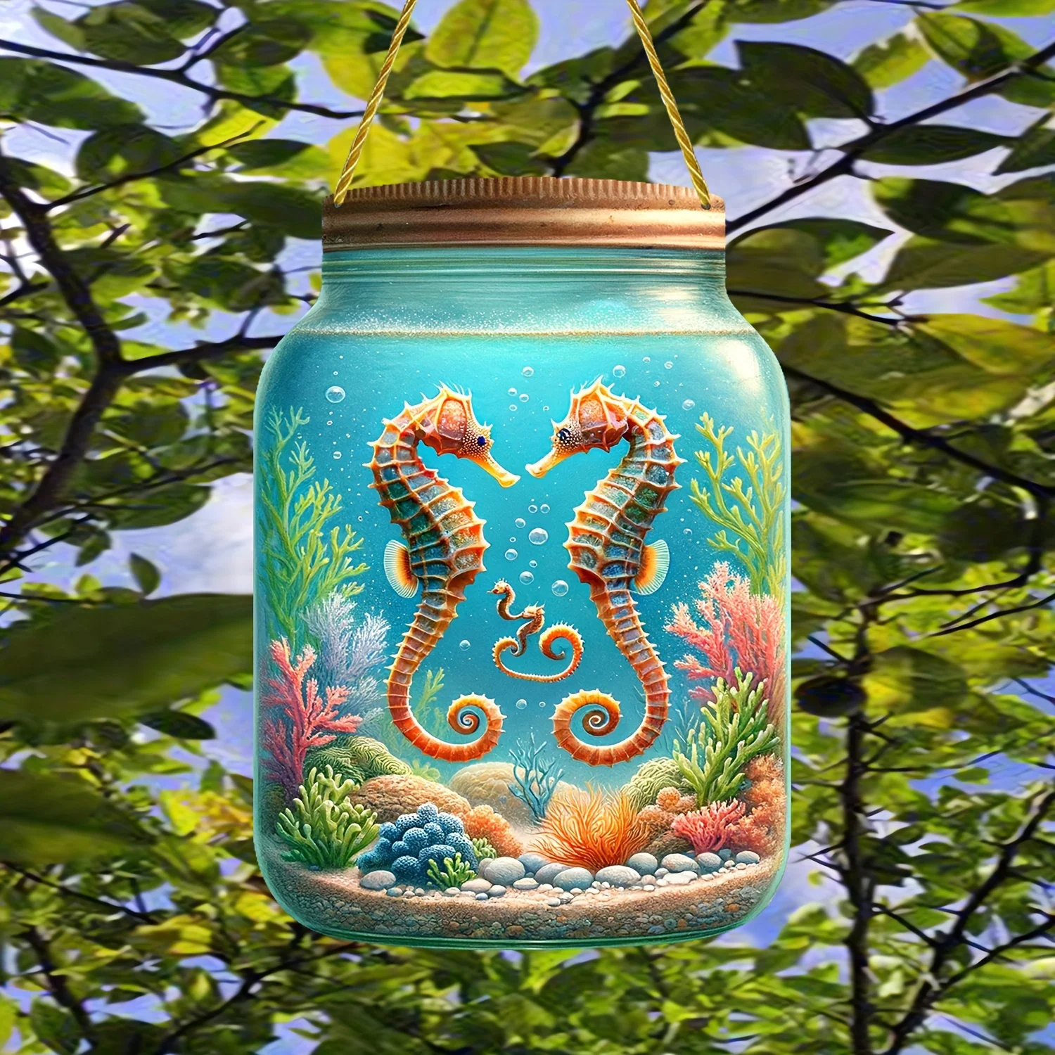 Seahorse themed mason jar,acrylic logo with ocean love pair,ocean world, farmhouse style,indoor and outdoor window decoration