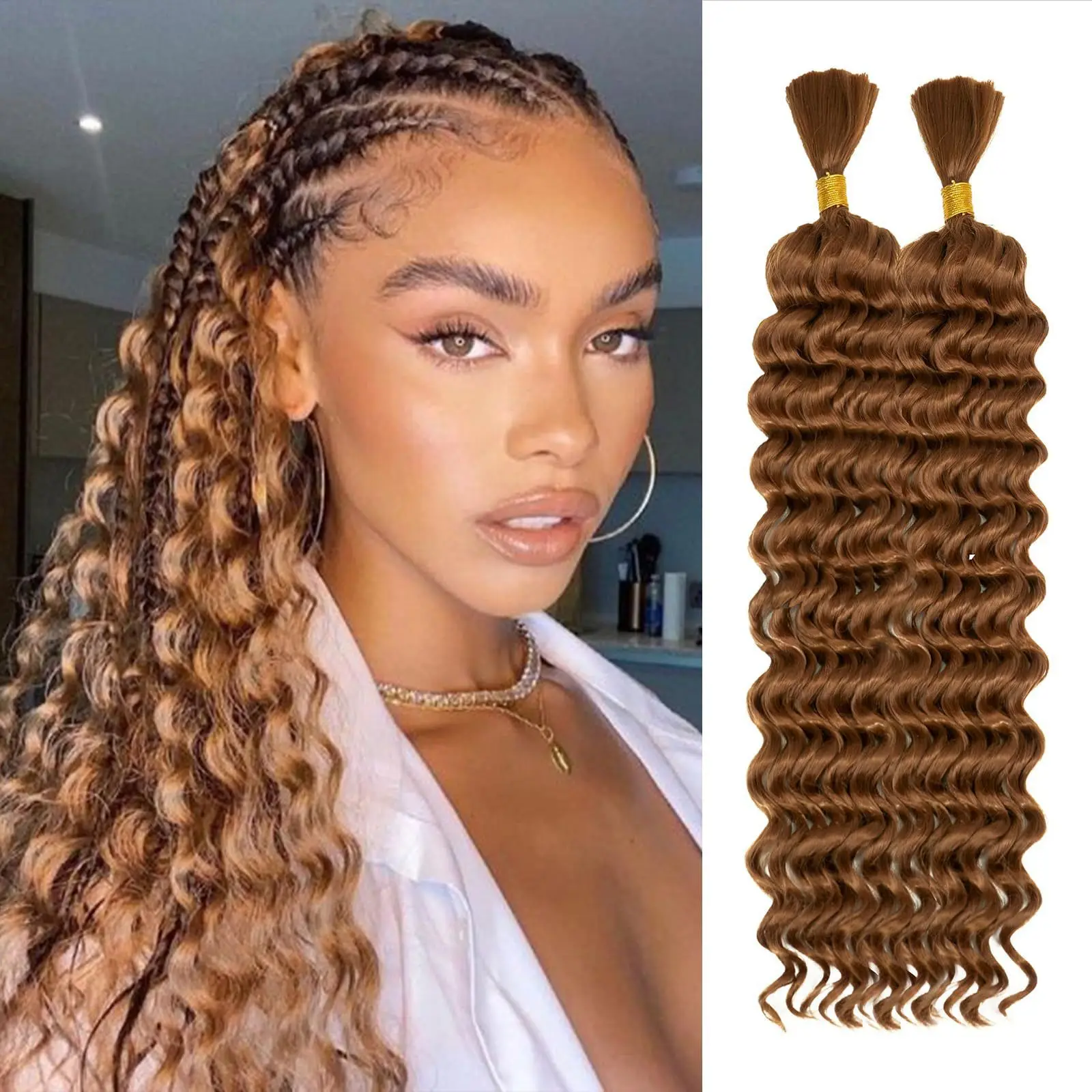 18inch Synthetic Braiding Hair Deep Wave Bulk Wavy Micro Braiding  Hair Bundles No Weft Curly Braid Hair ExtensionsFashion wig