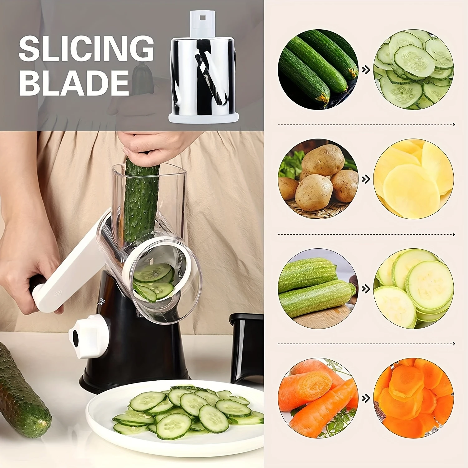 Versatile Manual Vegetable Slicer & Cheese Grater - Stainless Steel Blade, Hand-Operated Kitchen Gadget For Easy Prep