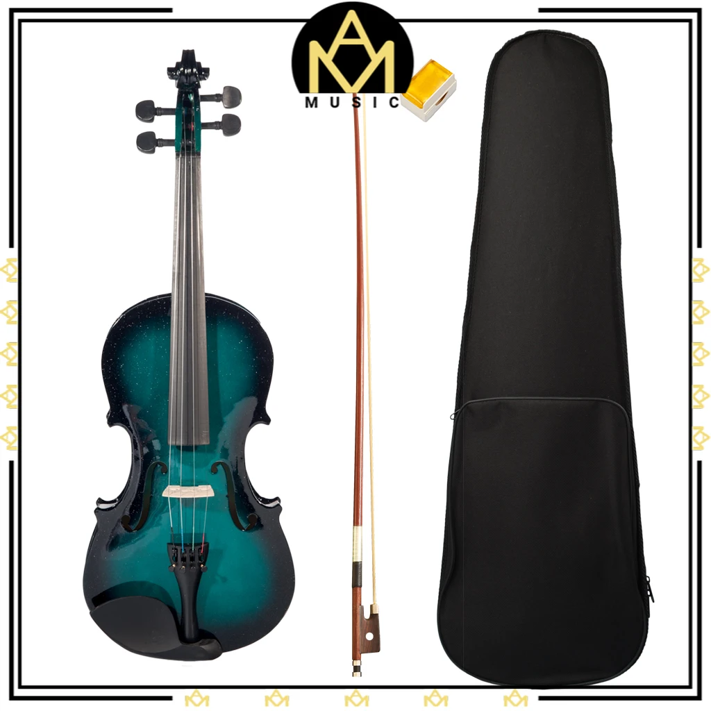 

4/4 Violin Fiddle Basswood Violin Set Rosin Brazilwood Bow Canvas Violin Case Musical Instrument Blue & Black