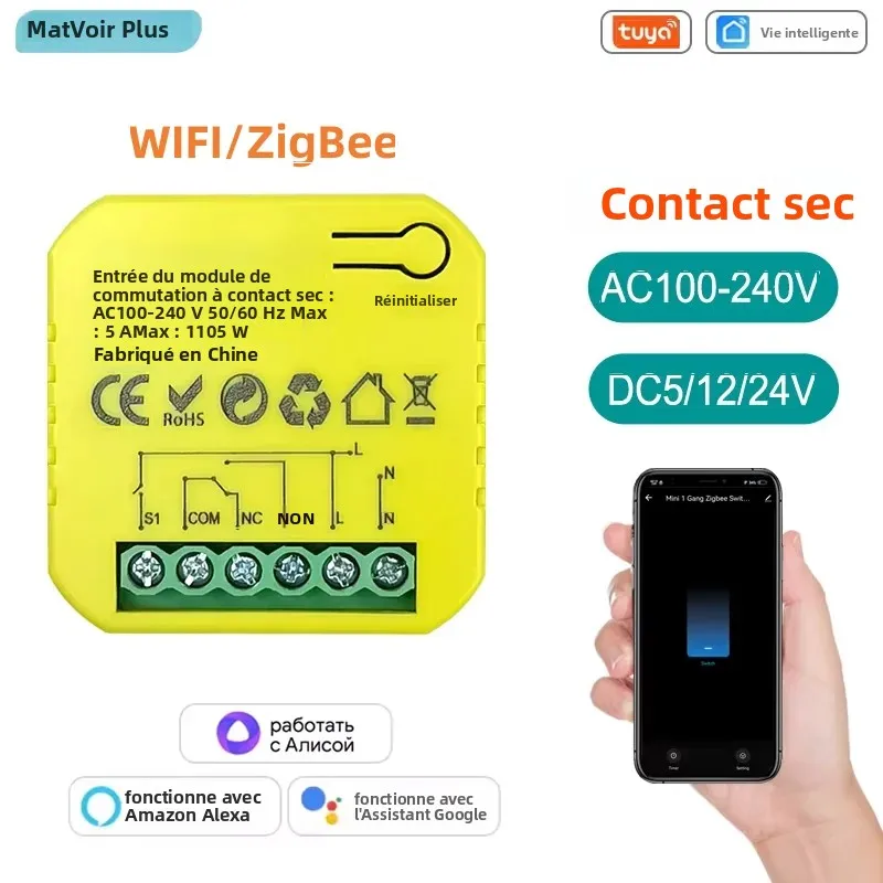 Tuya – interrupteur intelligent ZigBee WiFi à Contact sec, relais 5A, télécommande avec application, synchronisation DC12/24V AC100-240V, prend en charge Google Home Alexa