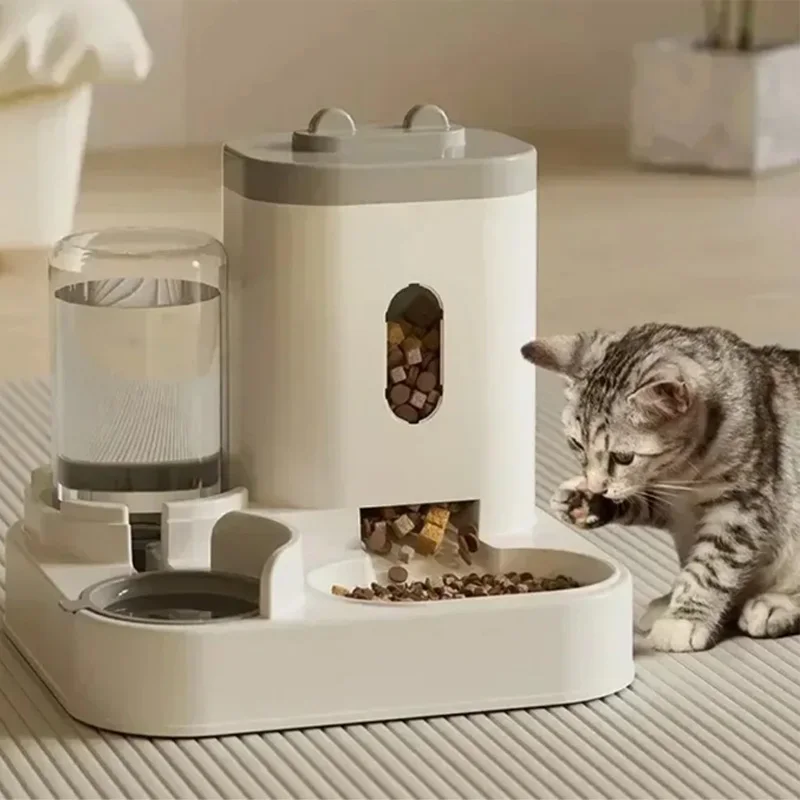 

JL 2-in-1 Dual Bowl Gravity Cat Feeder Eco-Friendly Plastic Anti-Slip Base Battery-Free Clean Cat Food Dispenser for Cats