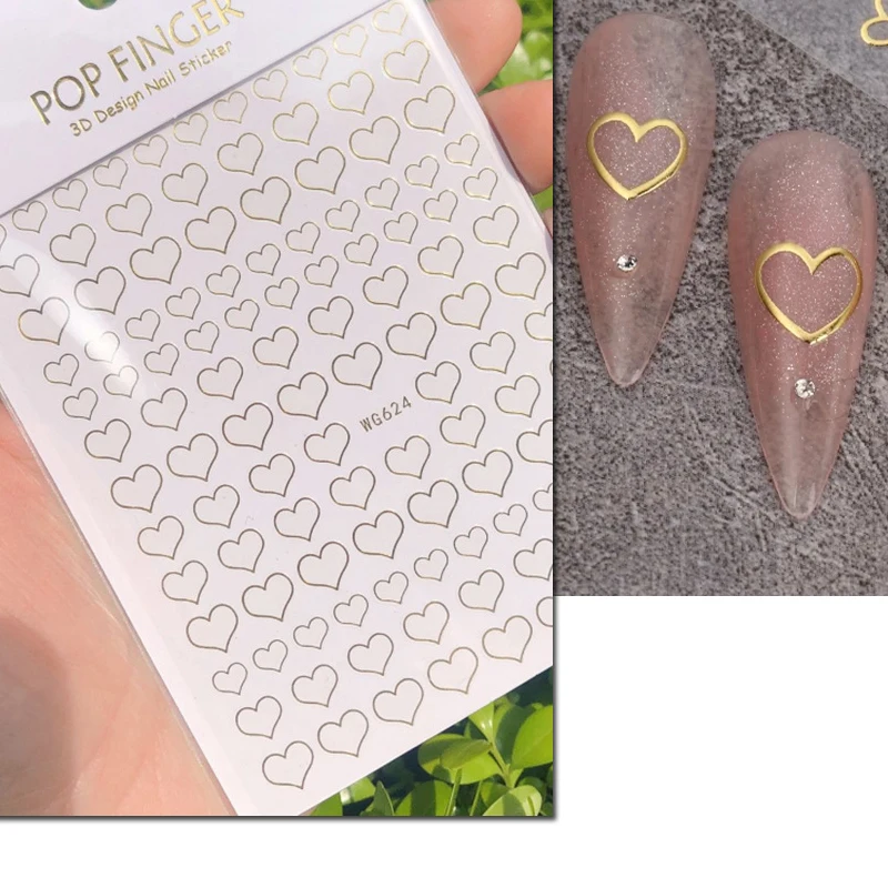 3d Nail Art Decals Rose Gold Loves Hollow hearts Stars Bowknots Adhesive Sliders Nail Stickers Decoration For Nail Manicure