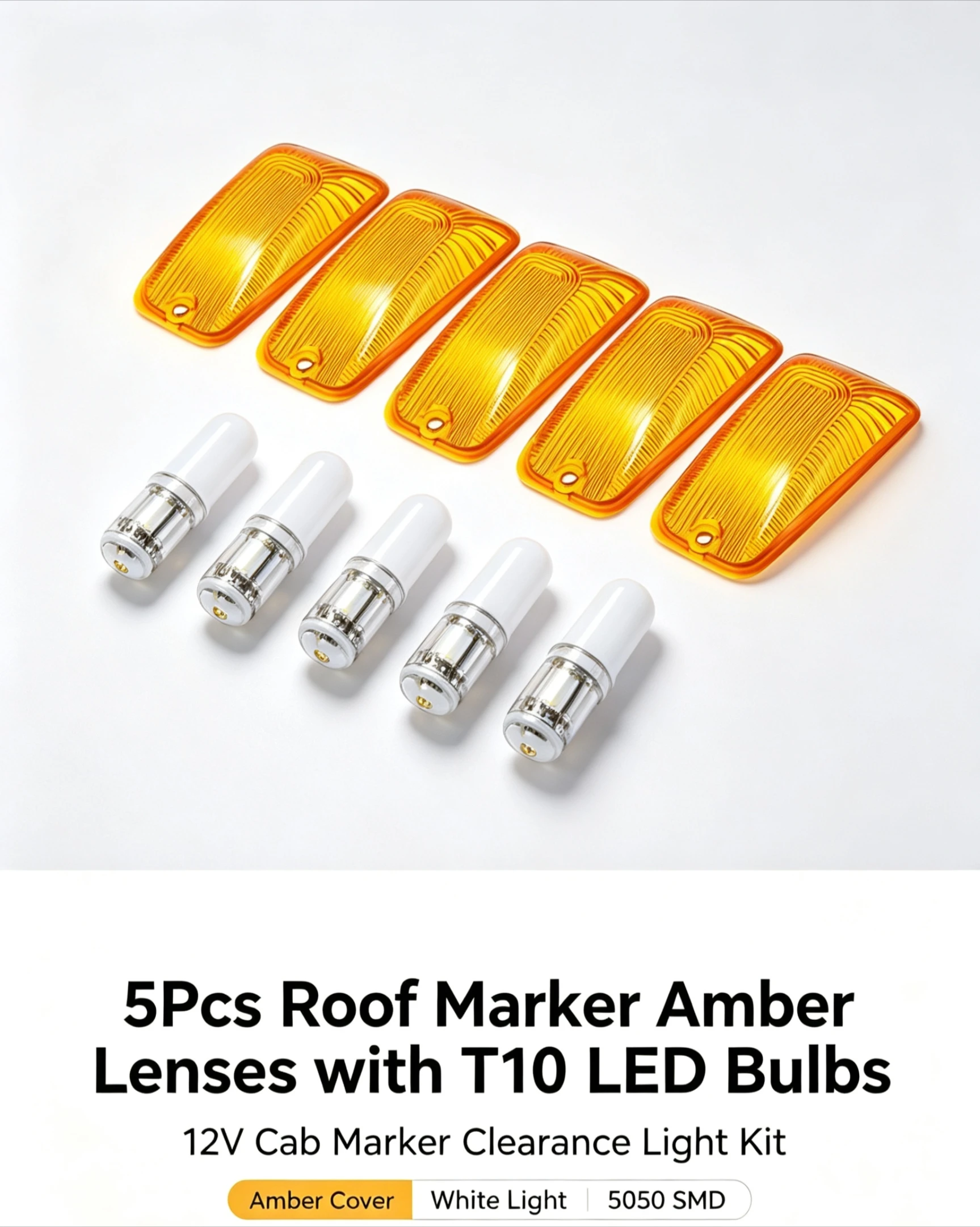5Pcs T10 5050 SMD LED Roof Marker Clearance Light Amber Cover FIT FOR Chevrolet GMC 12V 6000K