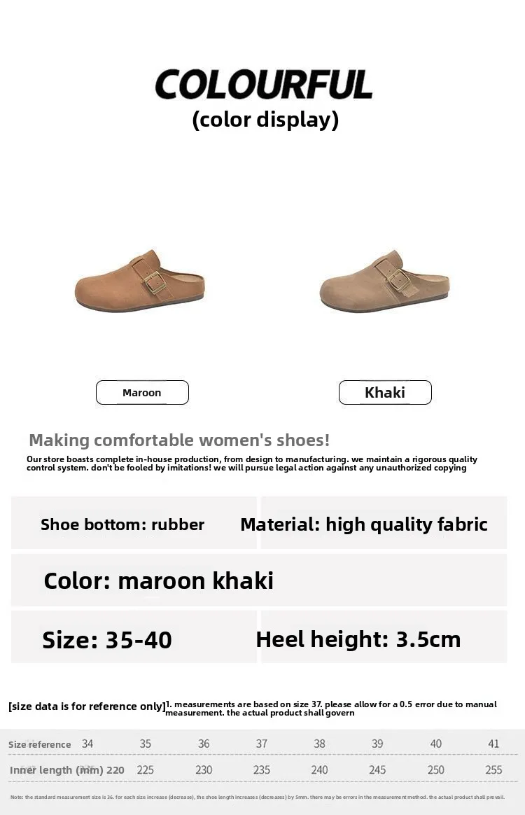 Damen-Wildleder-Pantoletten mit geschlossener Zehenpartie, verstellbare Schnalle, flache Clogs zum Überziehen, Retro-Freizeit-Outdoor-Schuhe ohne Rücken. – Detail 6