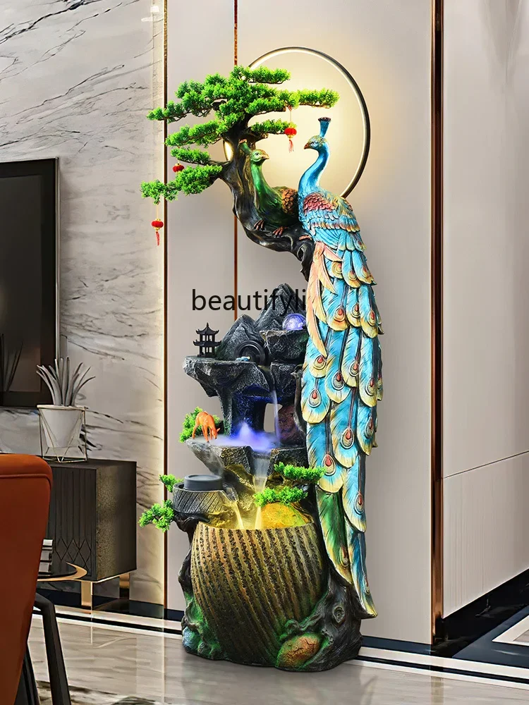 

Peacock Flowing Water Ornaments Floor Fountain Circulating Water Living Room Fortune Rockery Decoration Landscape Gift