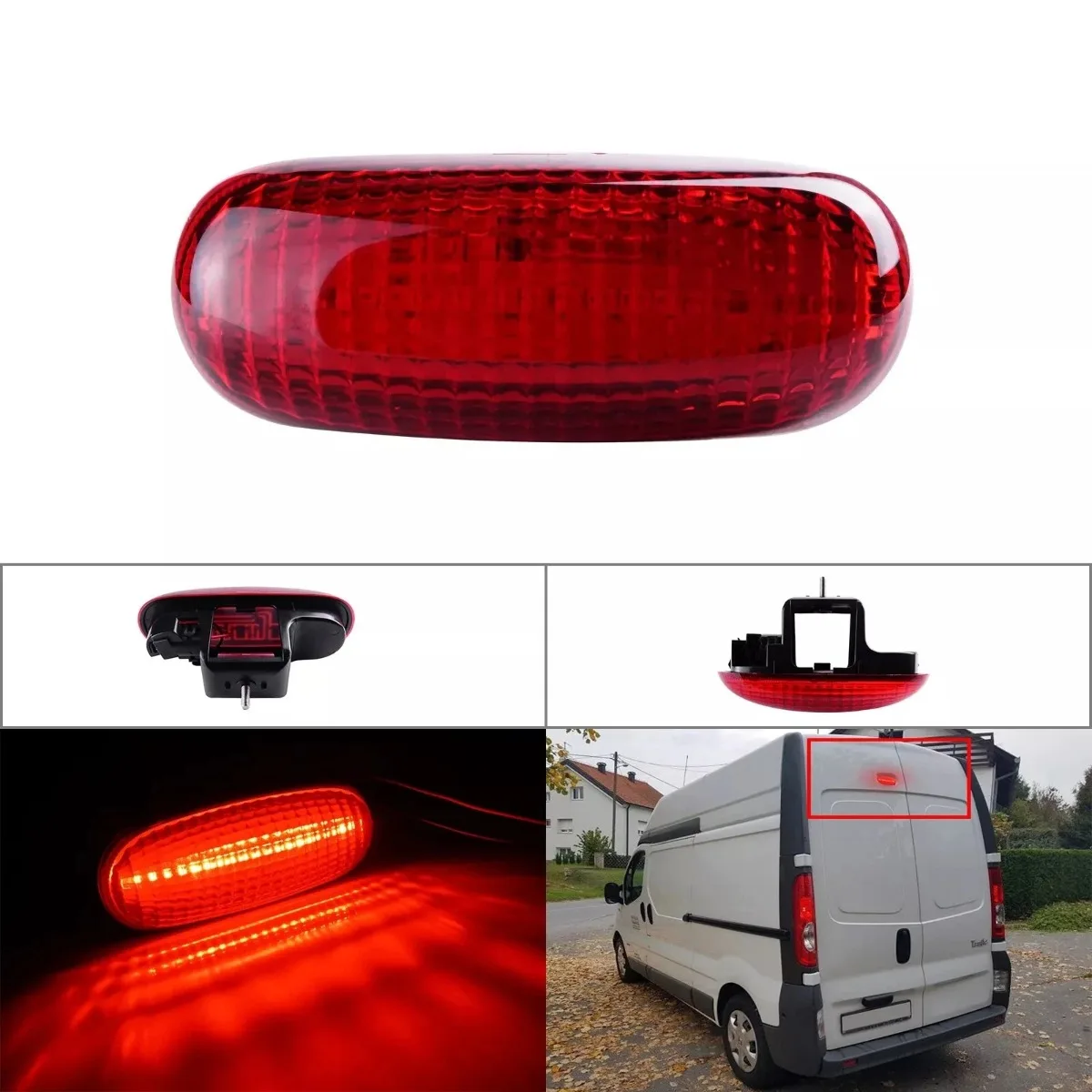 For Renault Trafic II Opel Vivaro Nissan Interstar 8200040732 LED 3rd Brake Light Red High Bright Center w/Bulb 91166696 4408479