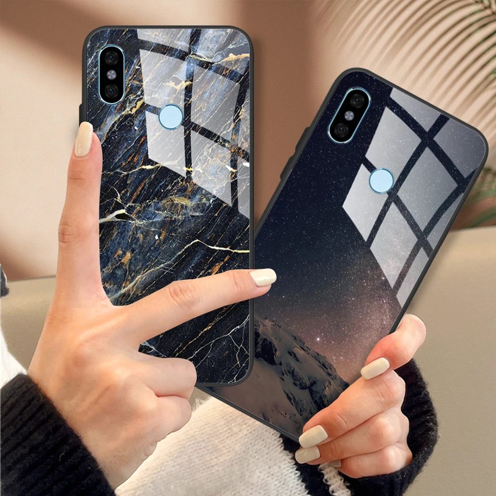 جراب رخامي من الزجاج المقسى لهاتف شاومي ريدمي نوت 5 برو ، جراب هاتف ، موضة