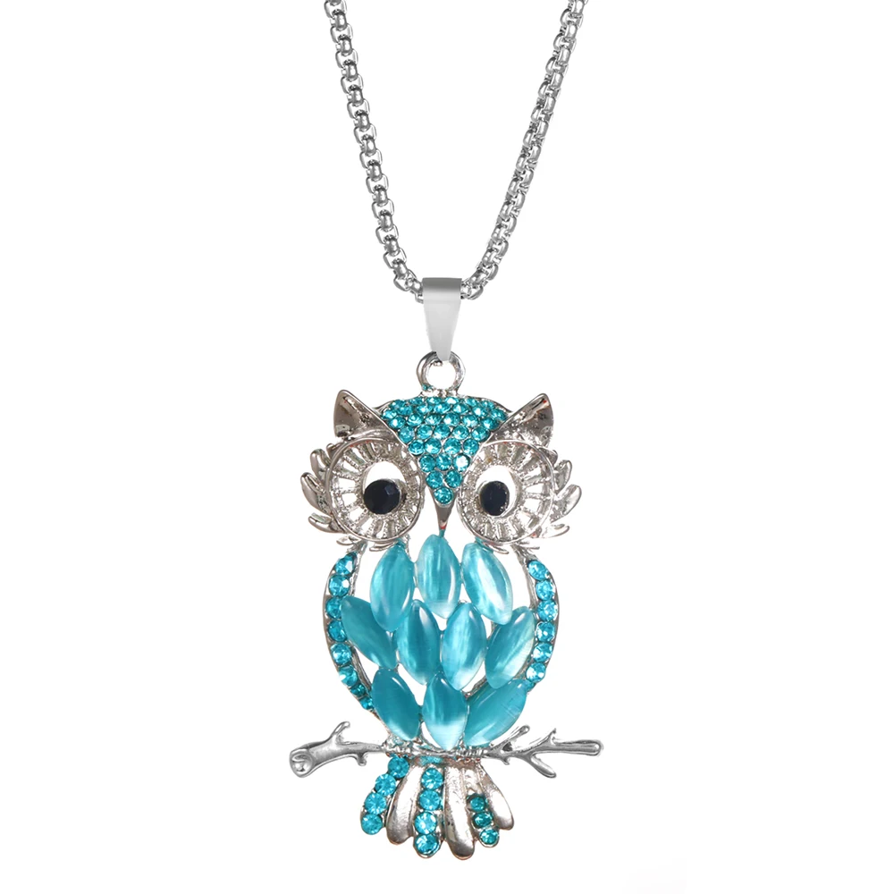 Image 4: Nouveau creux multicolore strass hibou cristal pendentif femmes pull chaîne collier accessoires de haute qualité bijoux de mode