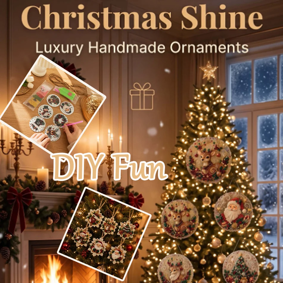New DIY Christmas Diamond Painting Kit Christmas Ornaments Santa Snowman Reindeer Hanging Decor Fun Handmade Crafts Holiday Gift