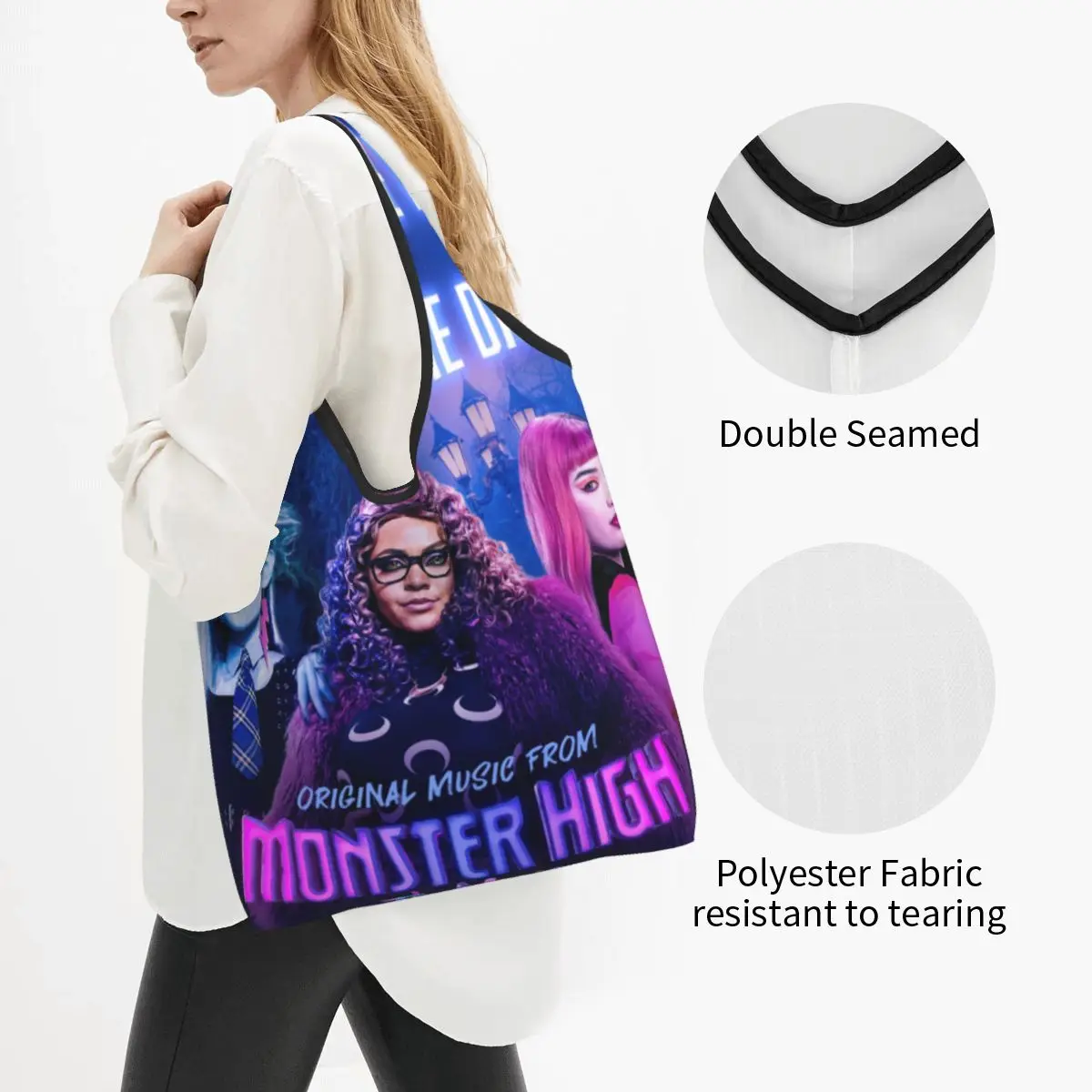 Bolsas de compras personalizadas Monster Highs America Music Fantasy The Movie para mujer, bolsas de mano portátiles de gran capacidad para compras de comestibles