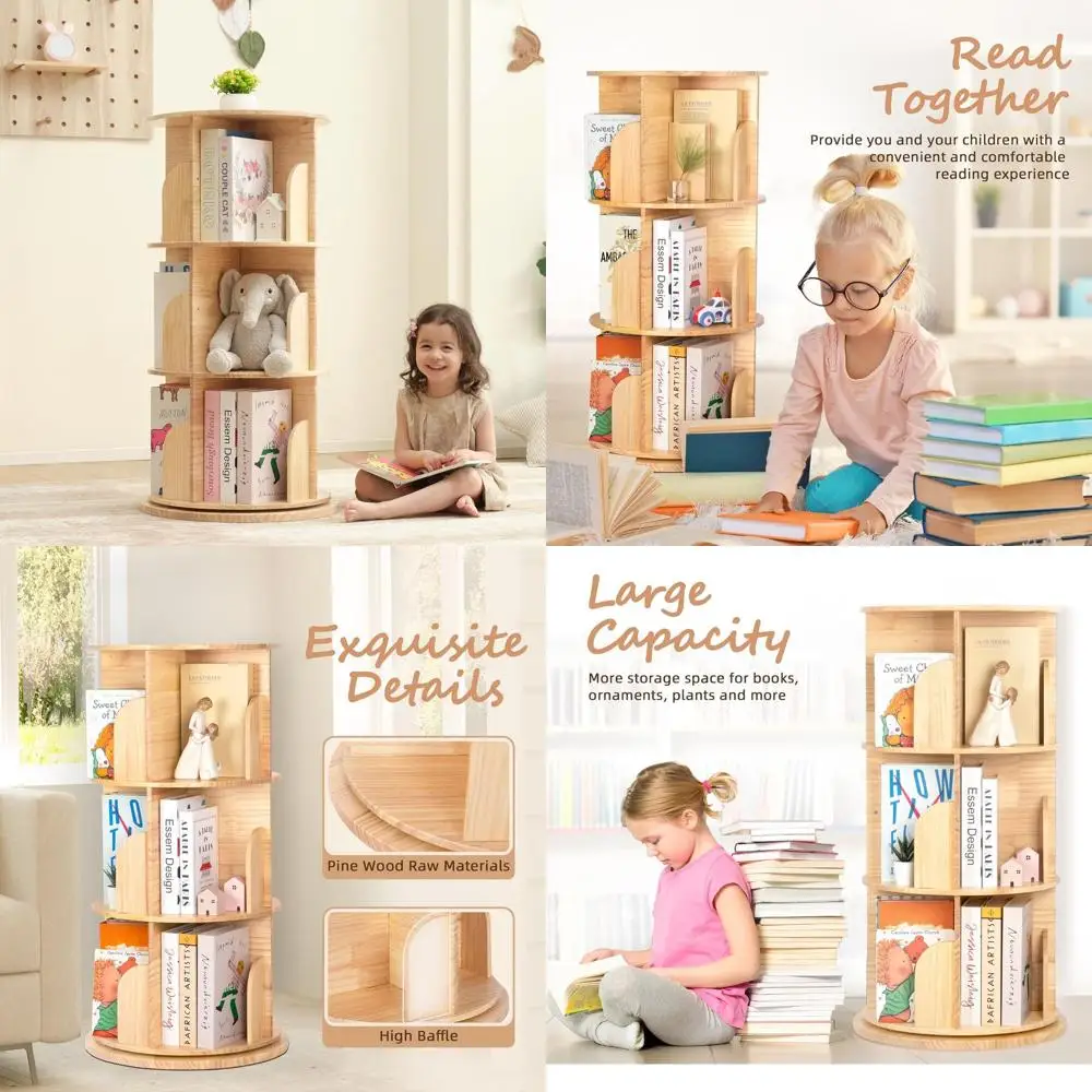 

Трехуровневая вращающаяся книжная полка для детей, стеллаж для хранения Montri, идеально подходит для небольших помещений и детских комнат