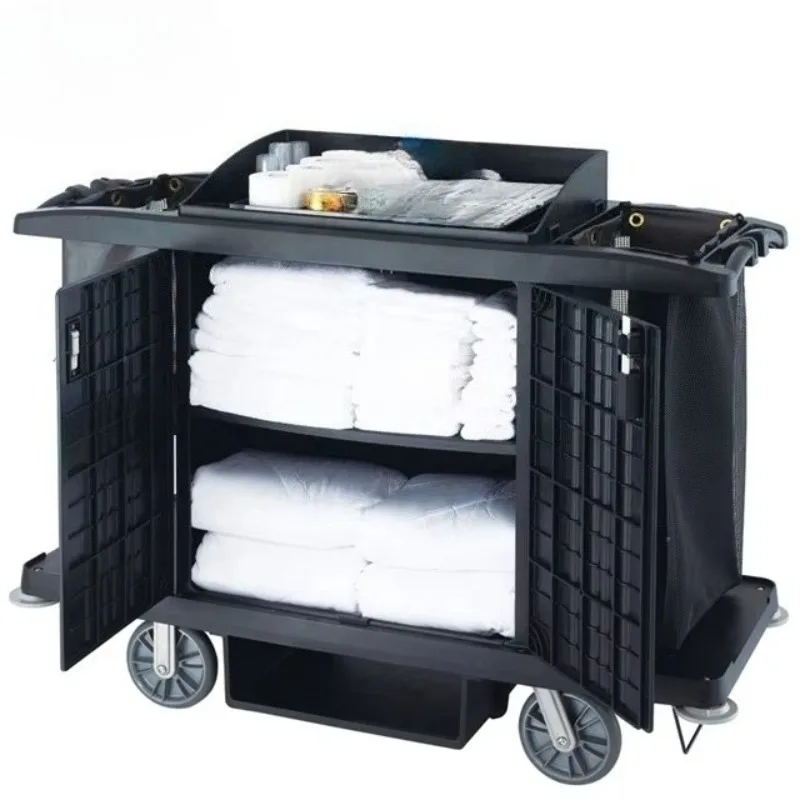 High quality hotel plastic housekeeping maid cleaning service trolley trolley