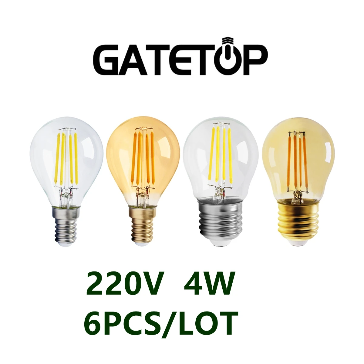 6PCS/LOT LED Filament Light G45 E27 E14 AC220V 4W Flickerless 2700K 4000K is suitable for bars, supermarkets and home lighting