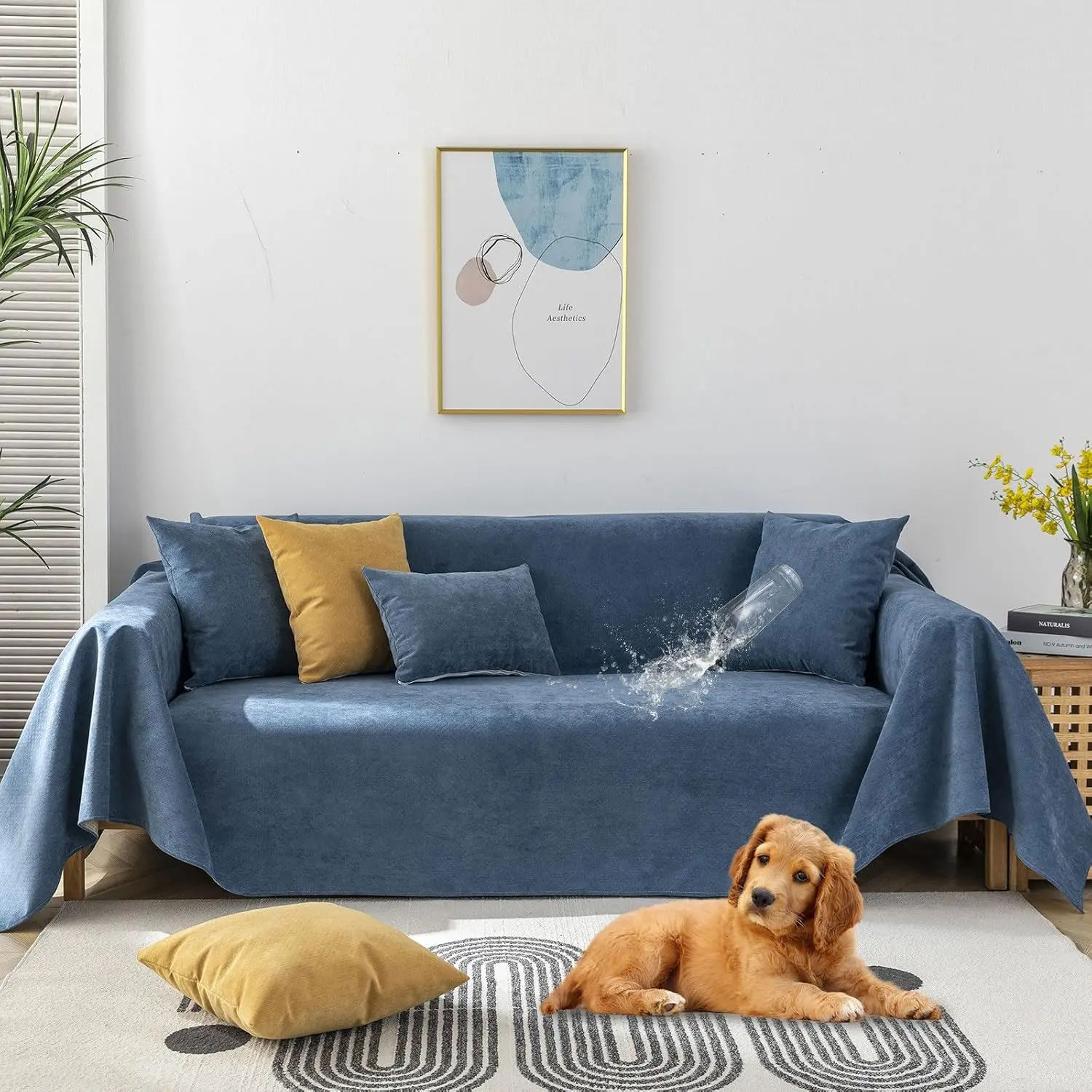 

Waterproof Navy Blue Sofa Cushion Covers Dog Couch Cover Couch Water Resistant Slipcover Furniture Protector