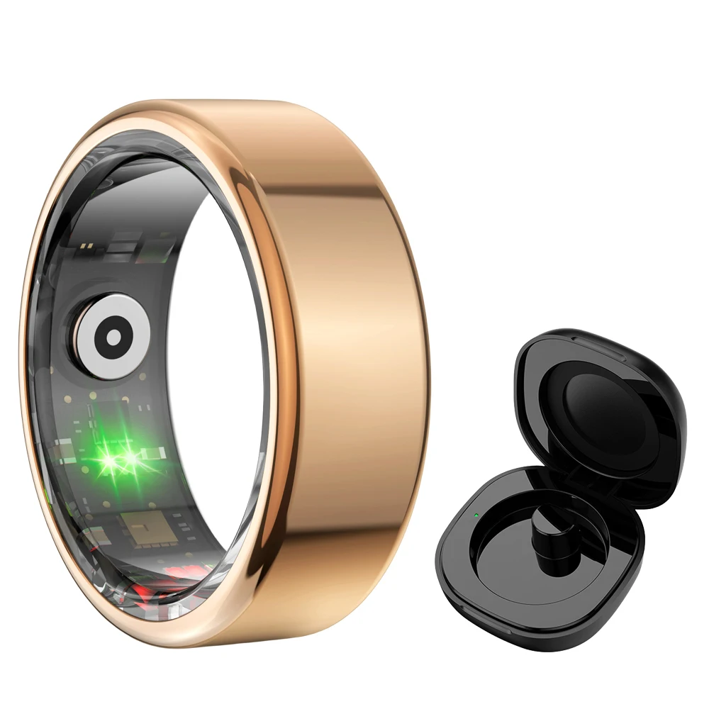 

R02 Smart Ring with Charging Case Blood Pressure Monitor Sports Fitness Tracker Military Grades Titanium Steel Shell Smart Ring