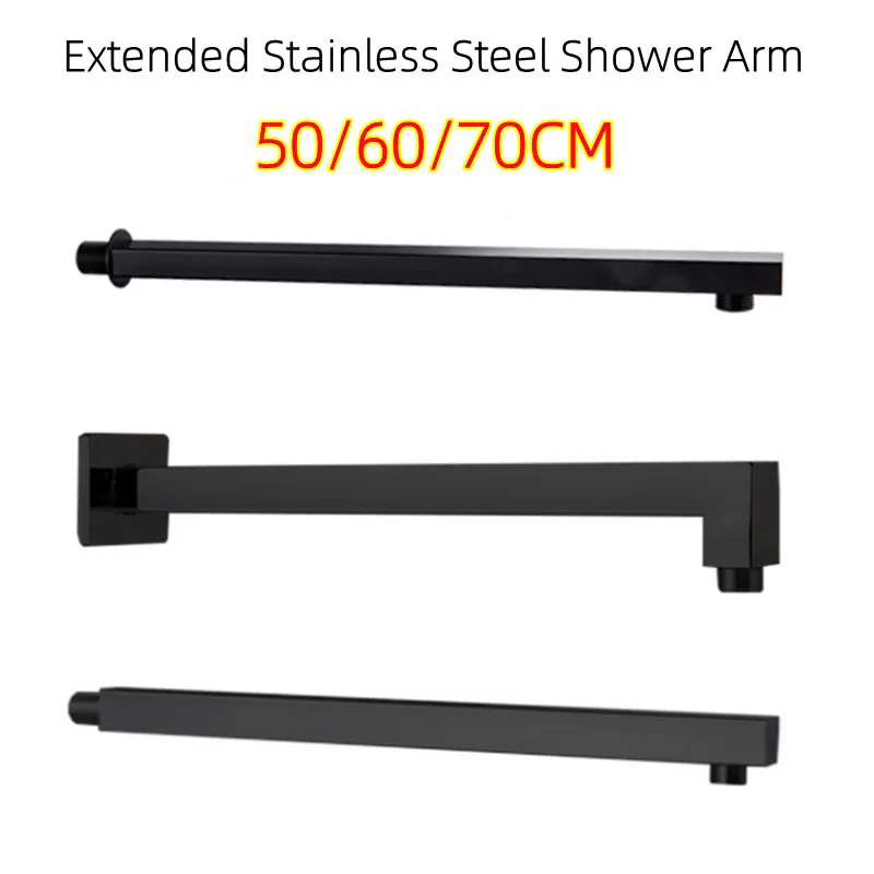 

Wall Mounted 50/60/70CM Shower Arm Black Stainless Steel Extended Bathroom Shower Head Square Rod Tube Accessories