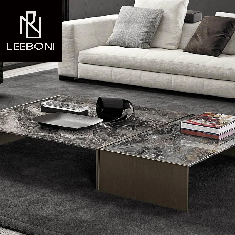 Hot Sale Nordic Style Rectangle Luxury Marble Table Set Sitting Room Coffee Table