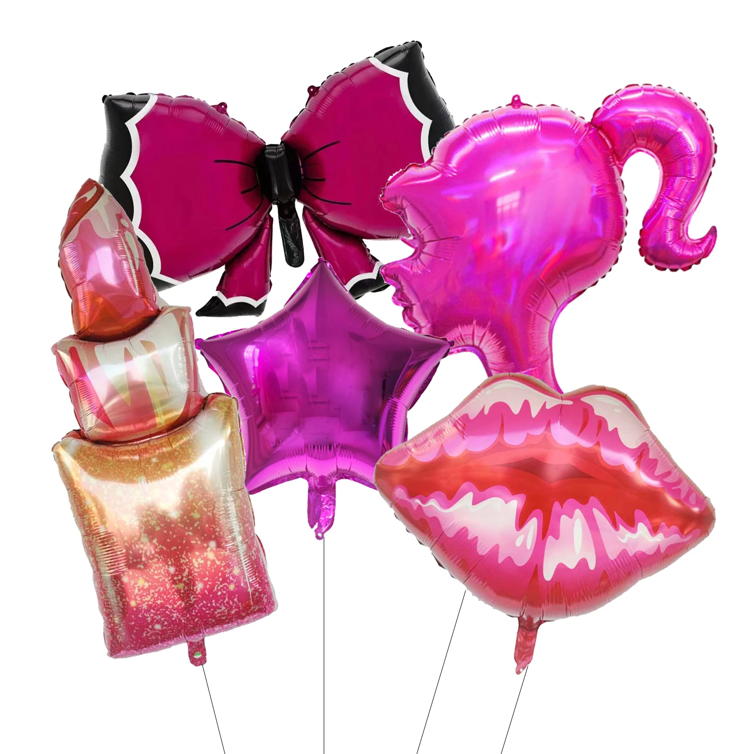 5 Stück Spa-Make-up-Themen-Ballons Partydekoration Lippenstift-Lippenballons für Valentinstag, Hochzeit, Geburtstag Mädchenparty-Zubehör